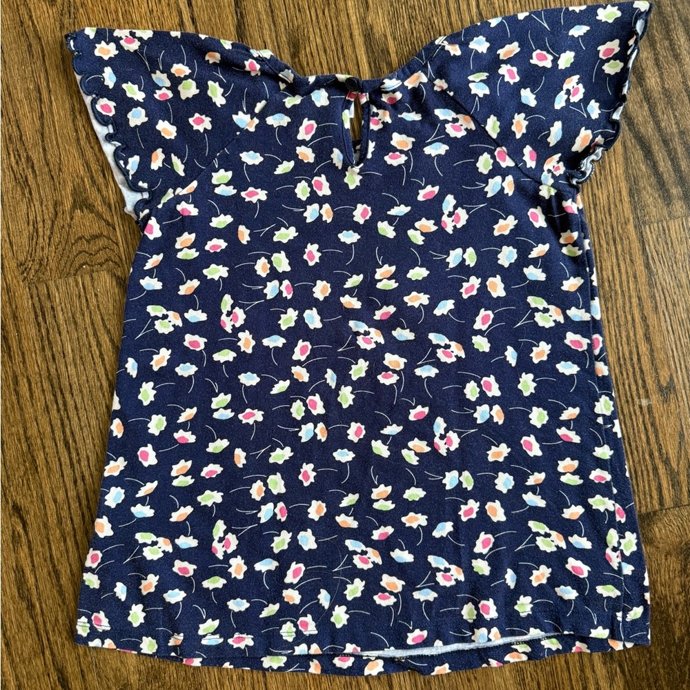 Floral Print Navy Little Girl Shirt